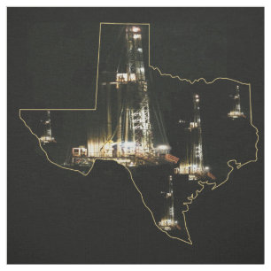 Texas Oil Gas Rig Night Print Fabric 9"Square
