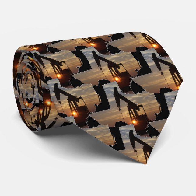 Texas Oil Pump Jack At Sunset Tie (Rolled)