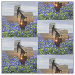 Texas Oil Pump Jack Sunset and Bluebonnets 4.5" Fabric