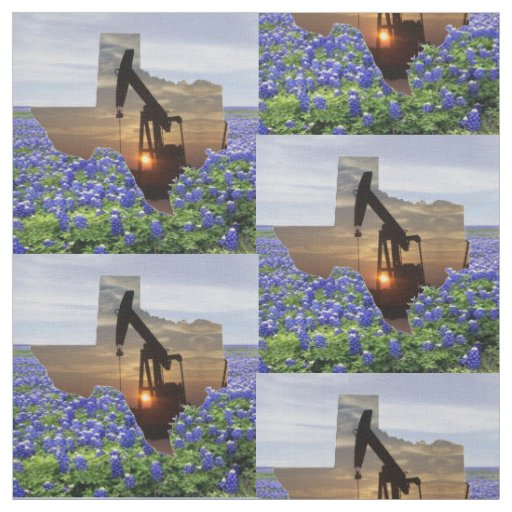 Texas Oil Pump Jack Sunset and Bluebonnets 4.5" Fabric