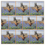 Texas Oil Pump Jack Sunset and Bluebonnets Border Fabric