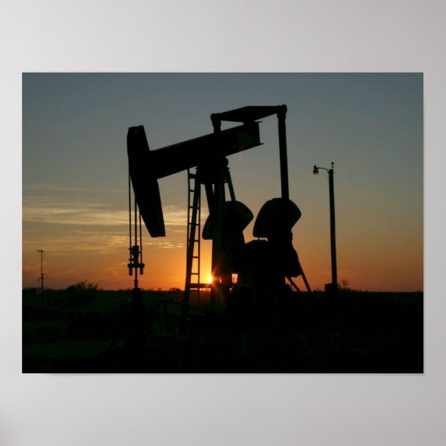 Texas Oil Pumpjack at Sunset Poster (Front)