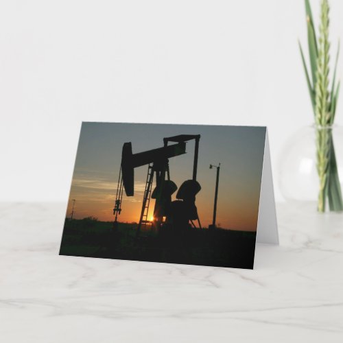 Texas Oil Pumpjack Silhouette at Sunset Card