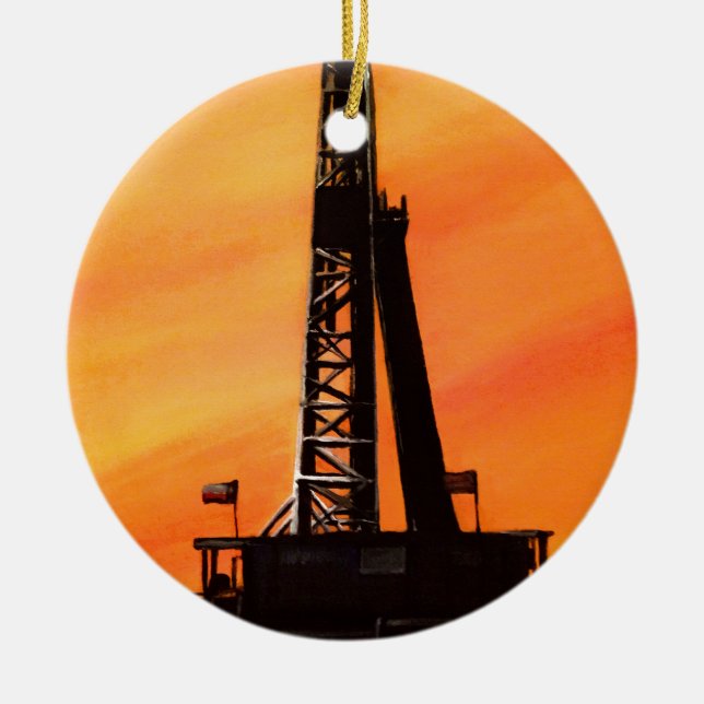 Texas Oil Rig Ceramic Ornament (Front)