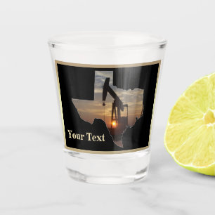Texas Oil Well Pump Jack With Sunset Personalized Shot Glass