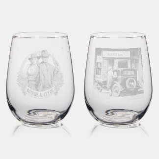 Texas Outlaws-Flapper Bandit and Bonnie & Clyde Stemless Wine Glass
