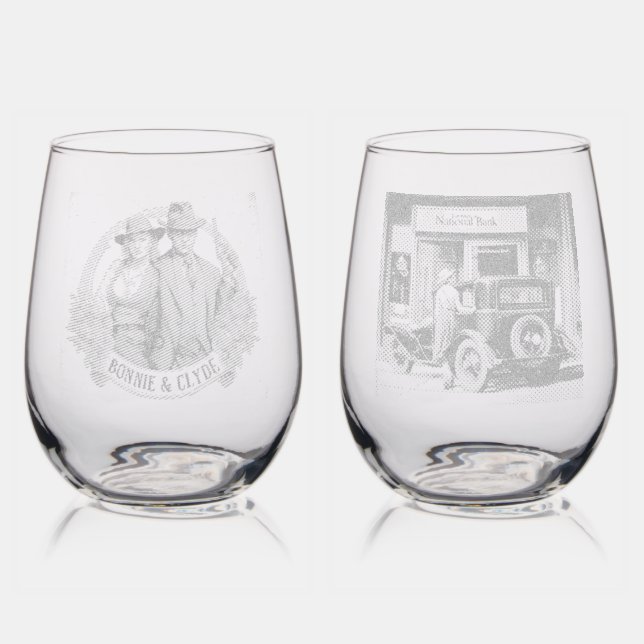 Texas Outlaws-Flapper Bandit and Bonnie & Clyde Stemless Wine Glass (Glassware)