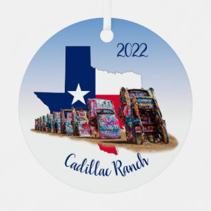 Texas outline & Cadillac Ranch Cars Metal Ornament