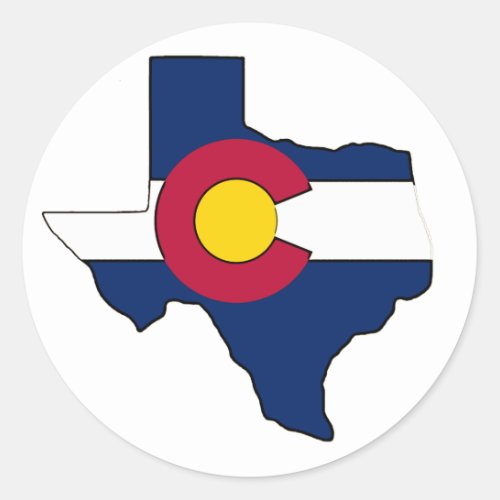 Texas outline Colorado flag round stickers