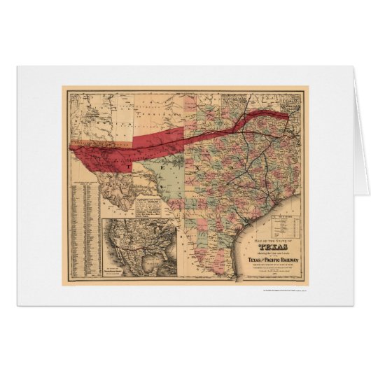 Texas & Pacific Railroad Map 1873 Cards (Front Horizontal)