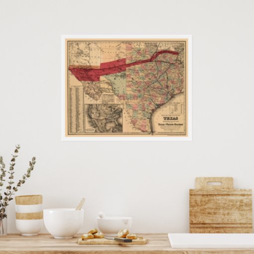 Texas & Pacific Railroad Map 1873 Poster | Zazzle