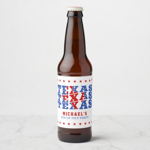 Texas Patriotic State Love USA Beer Bottle Label