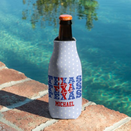 Texas Patriotic State Love USA Bottle Cooler