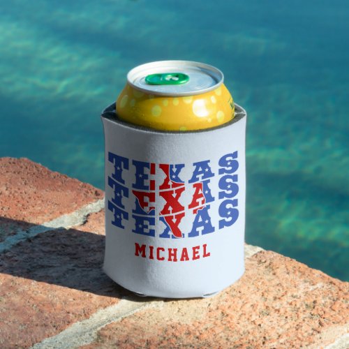Texas Patriotic State Love USA Can Cooler