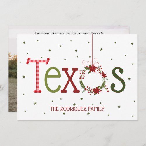 Texas Patterned Letters and Poinsettia Wreath Holiday Card