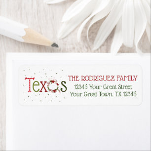 Texas Patterned Letters and Poinsettia Wreath Label