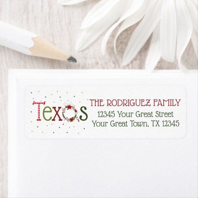 Texas Patterned Letters and Poinsettia Wreath Label (Insitu)