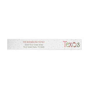 Texas Patterned Letters and Poinsettia Wreath Wrap Around Label