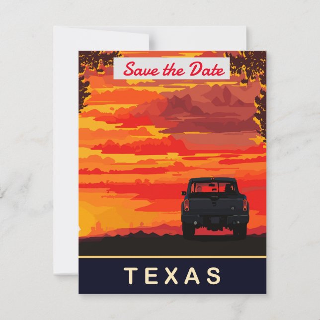 Texas Pickup Truck Sunset Wedding Invitation (Front)