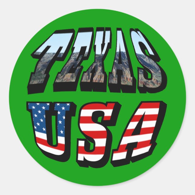 Texas Picture and Flag Text Classic Round Sticker (Front)