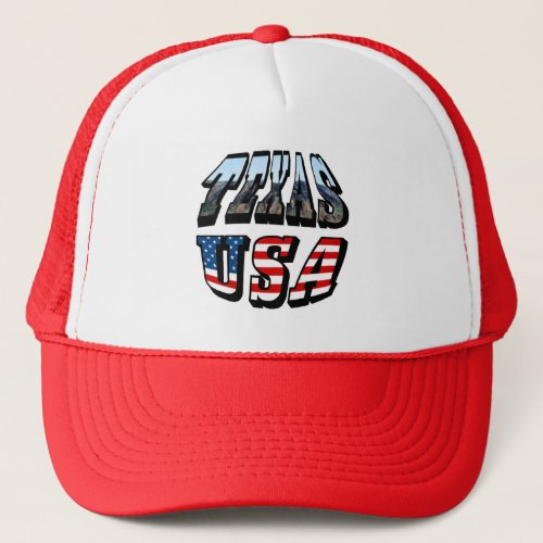Texas Picture and Flag Text Trucker Hat