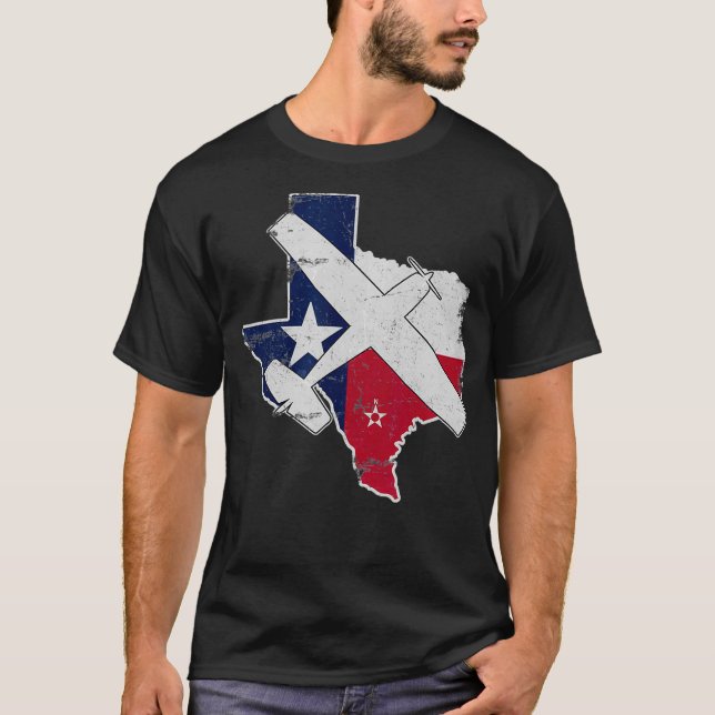 Texas Pilot State Flag C172 Skyhawk Airplane T-Shirt (Front)