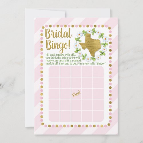 Texas Pink Gold Bridal Shower Bingo Game Invitation