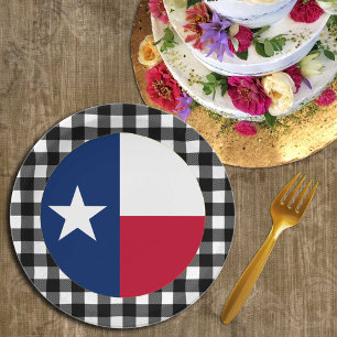 Texas Plate, buffalo plaid USA & Texas Flag Paper Plates