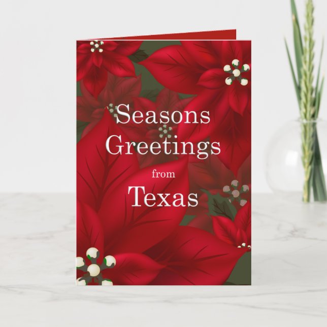 Texas Poinsettia Seasons Greetings Christmas Holiday Card (Front)