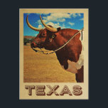 Texas Postcard Bull Vintage Travel Cattle Ranch<br><div class="desc">This Texas vintage travel design features a bull with blue sky and puffy clouds,  plus of course,  the word "Texas" at the bottom.</div>