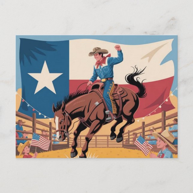 Texas pride  cowboy art  rodeo scene  Western  Postcard (Front)