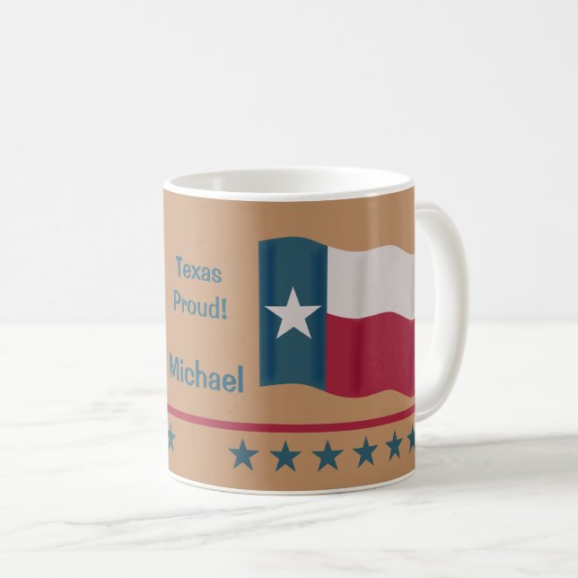 Texas Proud Lone Star Flag Name Personalized Coffee Mug (Front Right)