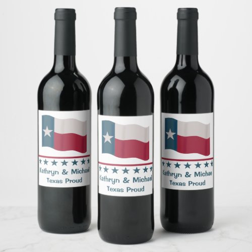 Texas Proud Long Star Flag Name Personalized Wine Label