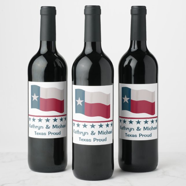Texas Proud Long Star Flag Name Personalized Wine Label (Bottles)