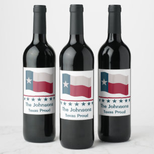 Texas Proud Long Star Flag Personalized Wine Label