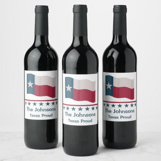 Texas Proud Long Star Flag Personalized Wine Label (Bottles)