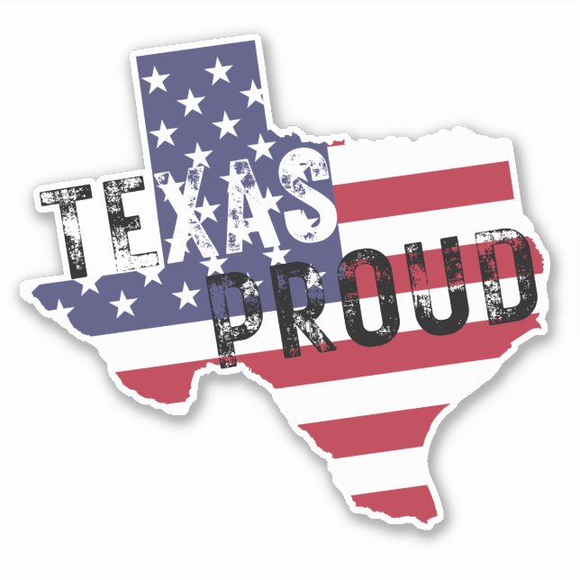 Texas Proud Rustic Tough Text American Flag State Sticker (Front)