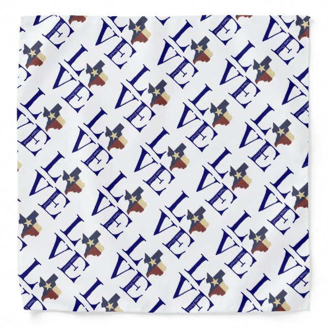 Texas Proud, Texas LOVE on white Bandana (Front)