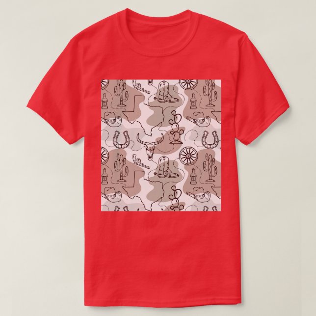 Texas Rancher Cowboy Boots Hat Cattle Western Patt T-Shirt (Design Front)