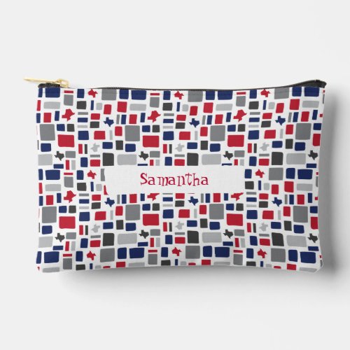 Texas Red  Blue Wonky Squares  Rectangles Accessory Pouch
