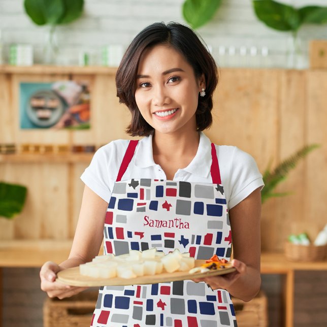 Texas Red & Blue Wonky Squares & Rectangles Apron (Creator Uploaded)