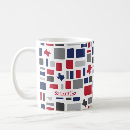 Texas Red  Blue Wonky Squares  Rectangles Coffee Mug