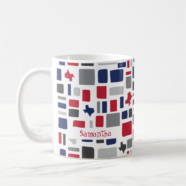 Texas Red & Blue Wonky Squares & Rectangles Coffee Mug (Left)