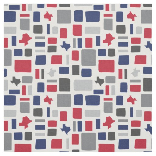 Texas Red & Blue Wonky Squares & Rectangles Fabric