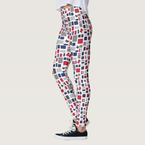 Texas Red  Blue Wonky Squares  Rectangles Leggings