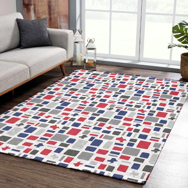 Texas Red & Blue Wonky Squares & Rectangles Outdoor Rug (Creator Uploaded)
