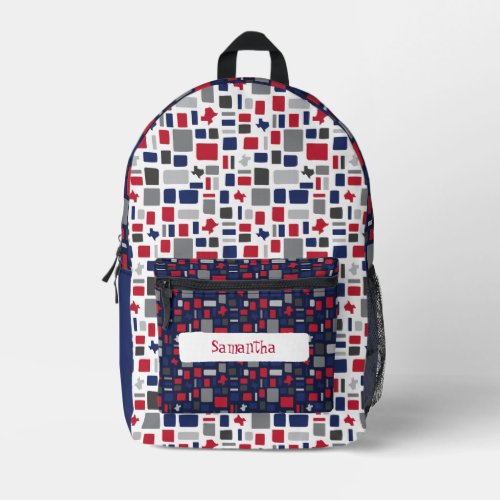 Texas Red  Blue Wonky Squares  Rectangles Printed Backpack