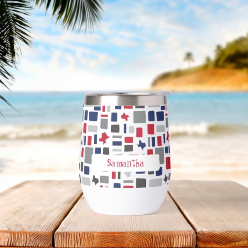 Texas Red  Blue Wonky Squares  Rectangles Thermal Wine Tumbler