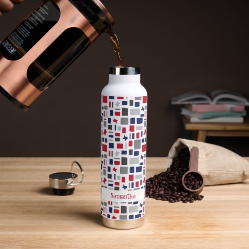 Texas Red & Blue Wonky Squares & Rectangles Water Bottle