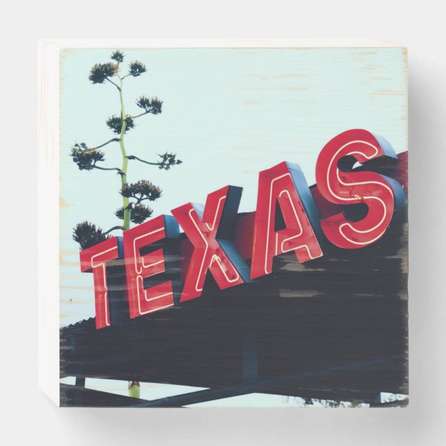 Texas Red Neon Lights USA America Wooden Box Sign (Front Horizontal)
